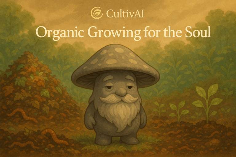 Organic Soil; Mushroom man standing.